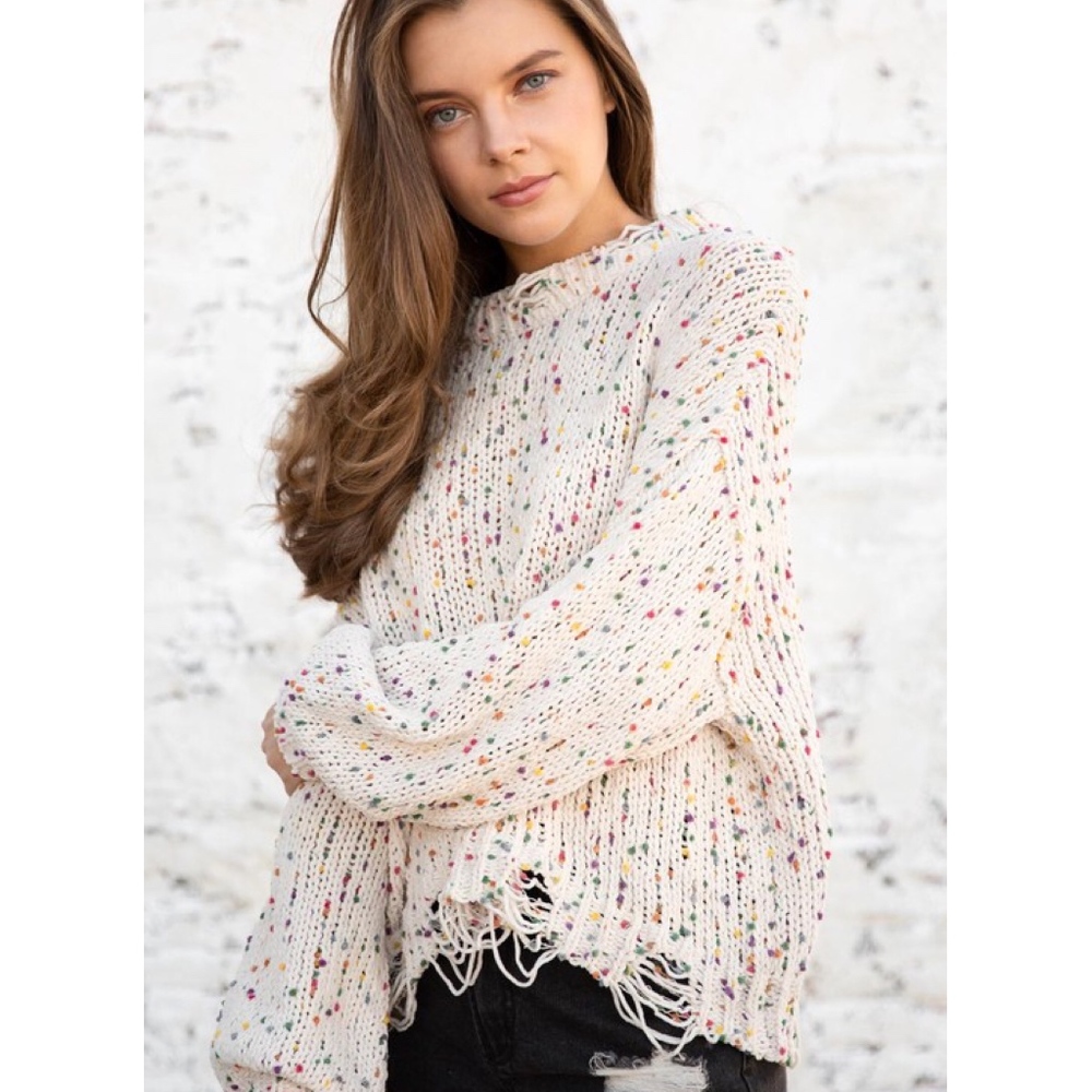 SHELLE Distressed Knit Sweater - CREAM - Picture 2 of 3
